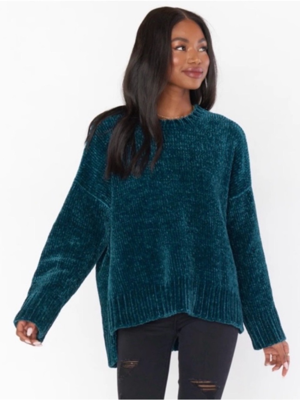 Show Me Your Mumu Chenille Crewneck Sweater - Teal